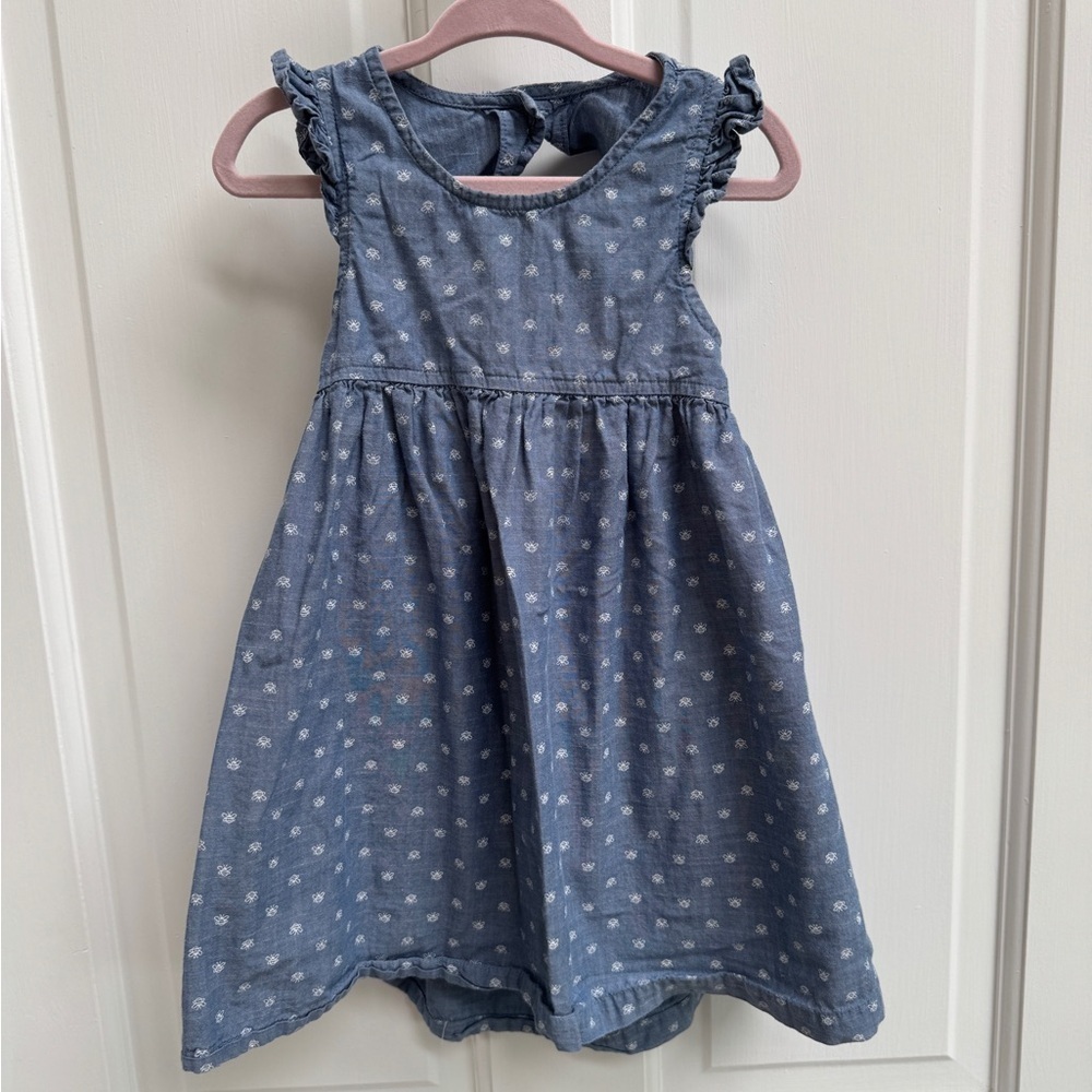 NWOT Cherokee 3T Girls Casual Blue & White Bumble Bee Flutter Short Sleeve Dress